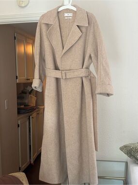 Mango MNG Beige Handmade  Wool-Blend Long Belted Coat oversized S